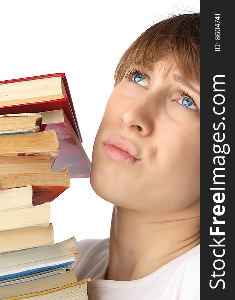 Student girl with book heap