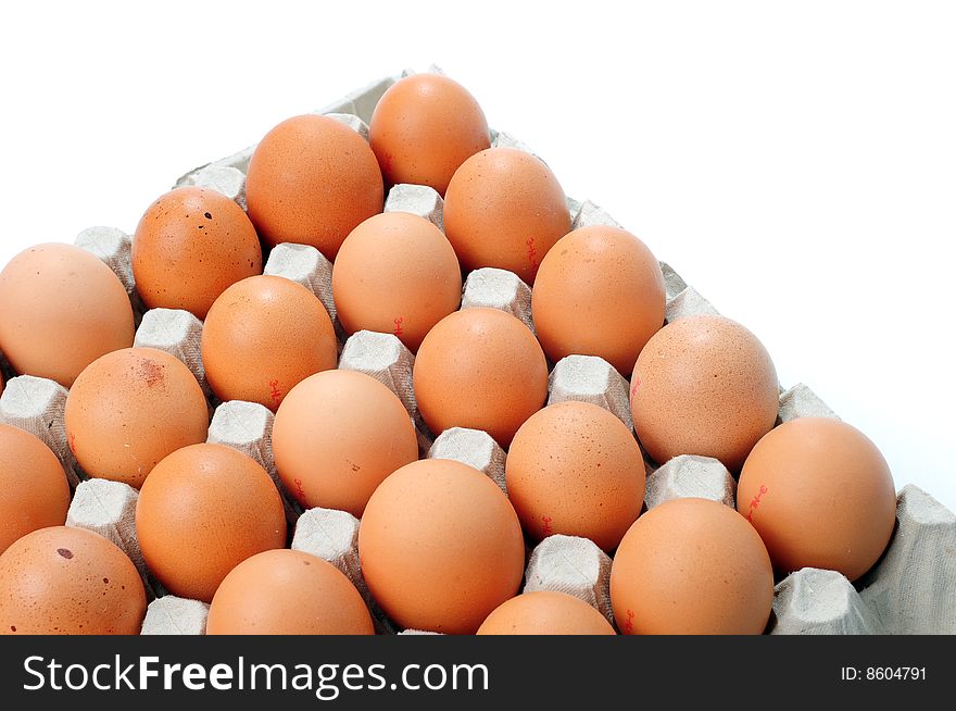 A lots of brown chicken eggs