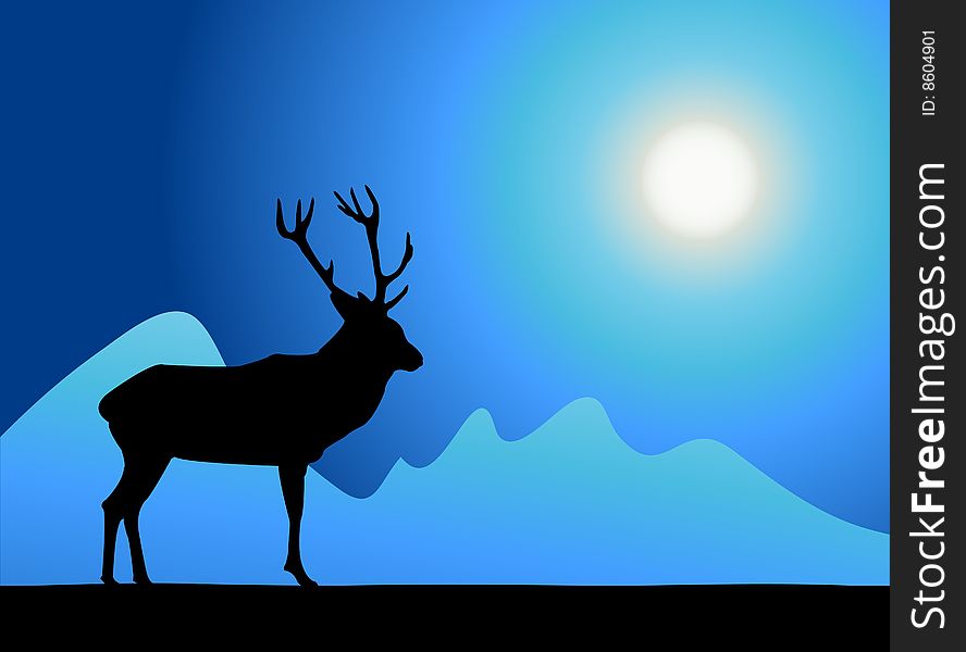 Deer in the mountains, vector illustration