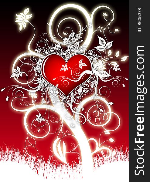 Valentines Day background with Heart and flowers