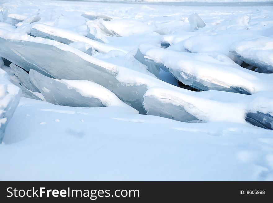 Pack ice in river Volga