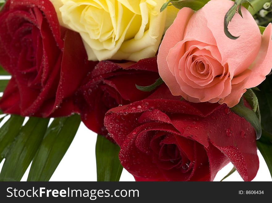 Bouquet of roses, in the colors pink, yellow and red
