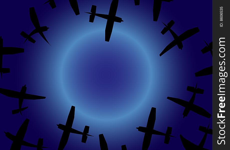 Night sky with airplanes abstract backgound