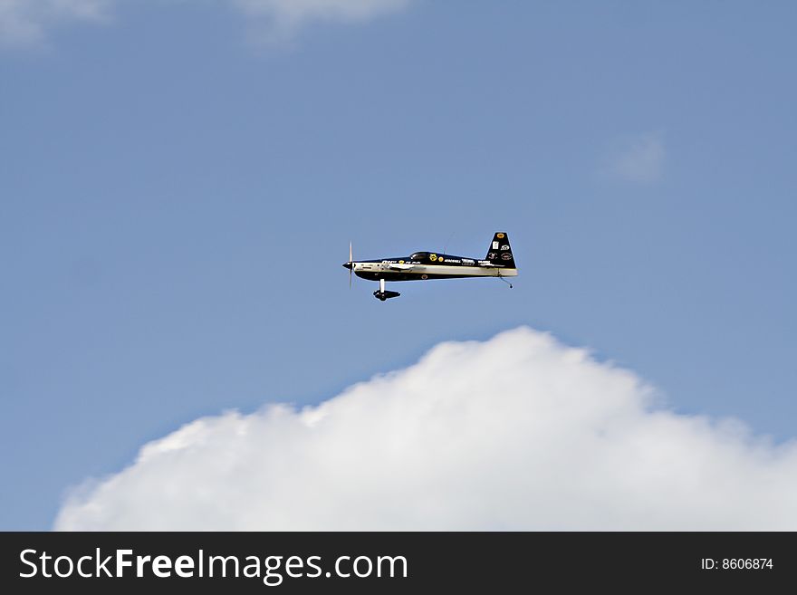 Beautiful toy airplane in blue sky