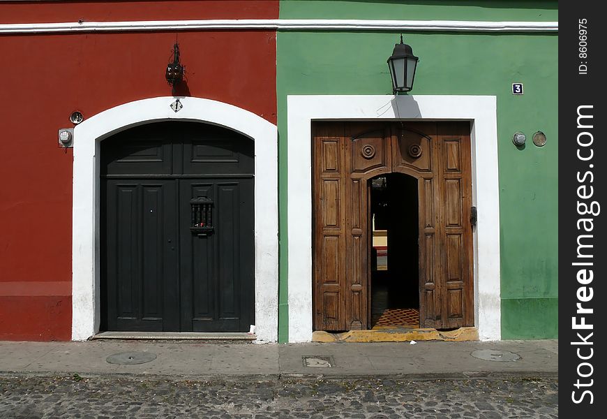 Colonial doorways on the street in Antigua, Guatemala. Colonial doorways on the street in Antigua, Guatemala