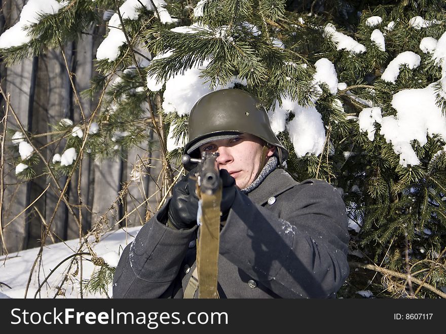 Soviet-Finnish war 1939-1940: Finnish soldier. Focus on face. Soviet-Finnish war 1939-1940: Finnish soldier. Focus on face