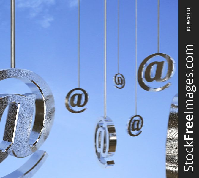 Metal email symbols in air. Metal email symbols in air