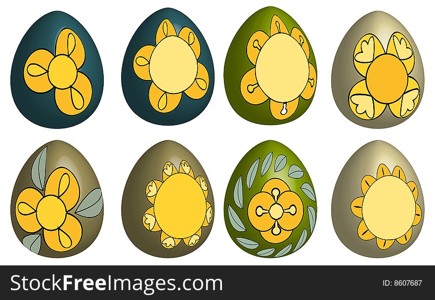 Set of eight 3d flower decorated easter eggs