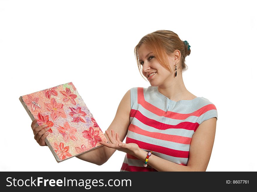 Girl with paint isolated flowers