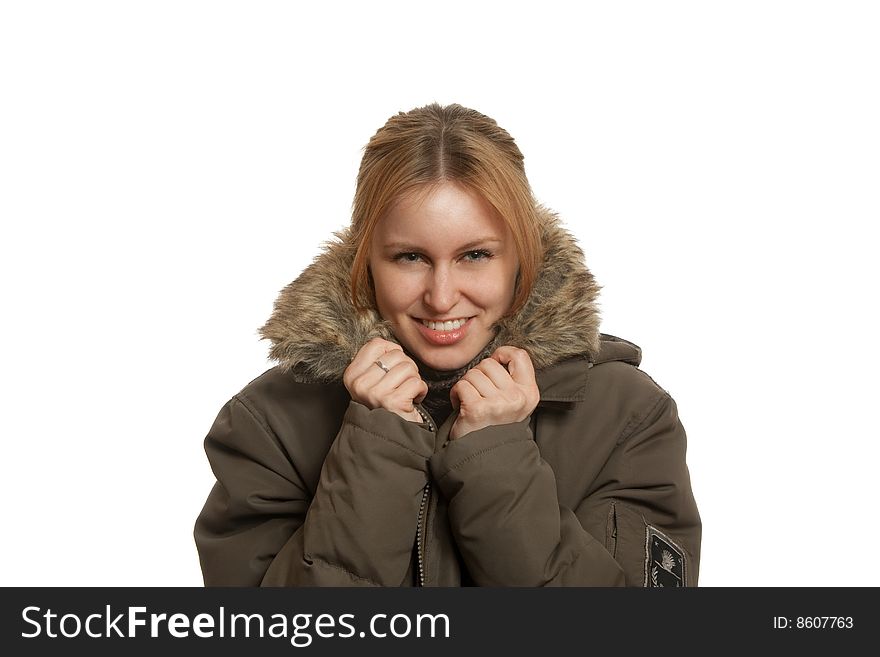 Winter girl in down-patted coat