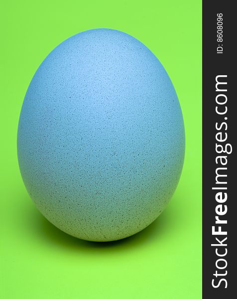 Single, Blue Egg with fresh green background.