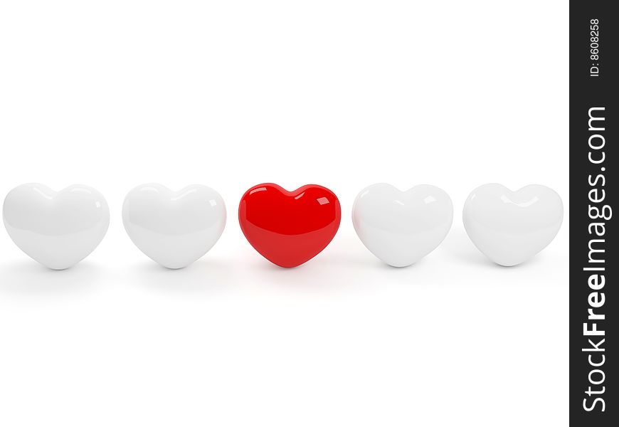 One Isolated Red Heart And Four White!