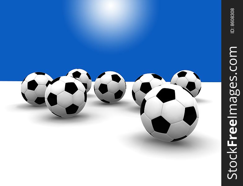 Soccer balls - illustration with blue spotlight background