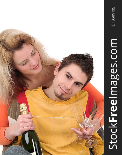 Young couple have together time with champagne