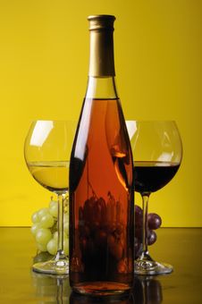 Grapes, Bottle And Two Glasses Of Wine Stock Photos Grapes, Bottle And Two Glasses Of Wine Stock Photos