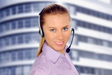 Woman Wearing Headset In Office;could Be Reception Royalty Free Stock Photography Woman Wearing Headset In Office;could Be Reception Royalty Free Stock Photography