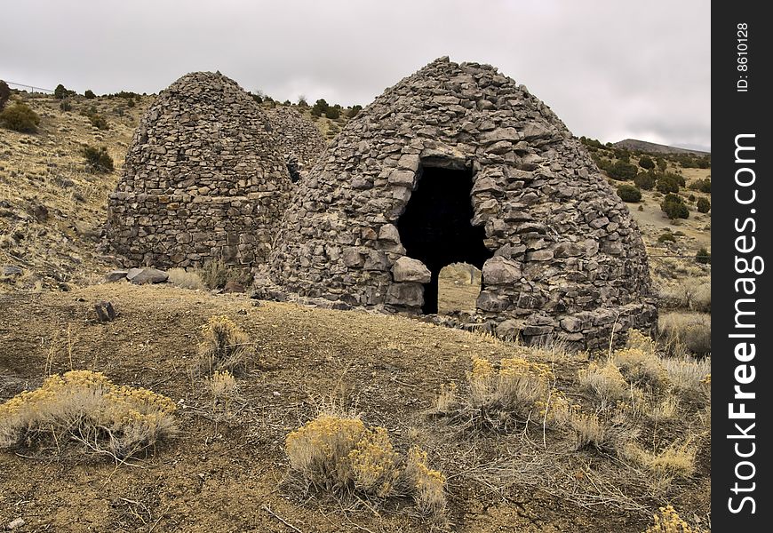Old beehive ovens in the ghost mining town of Frisco, Utah