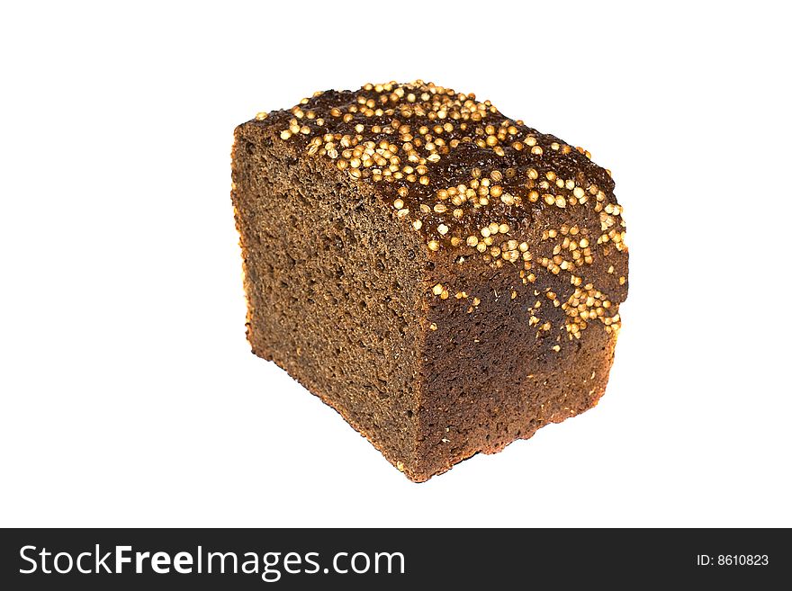 Slice of black bread isolated on white.