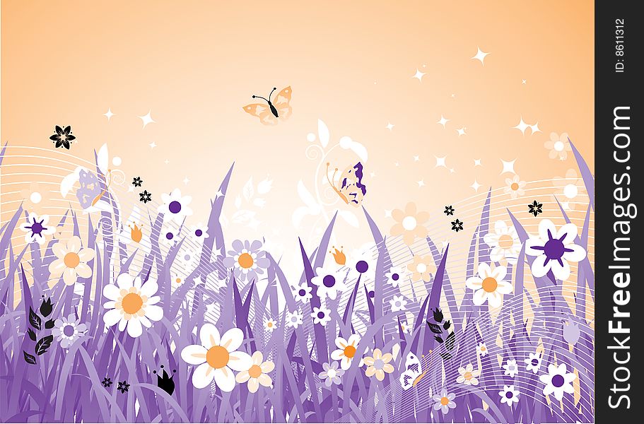 Spring meadow beautiful, vector illustration