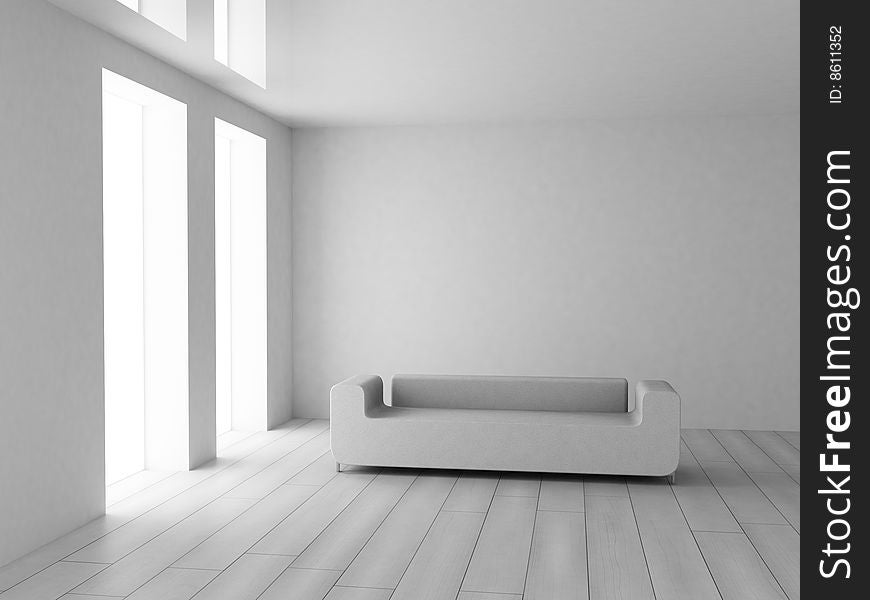 White sofa in the white interior (3D)