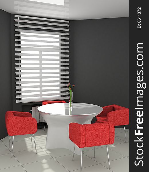 Chairs and table in the modern interrior 3D. Chairs and table in the modern interrior 3D