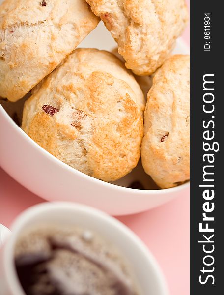 Tea and Cranberry Scones on Pink. Tea and Cranberry Scones on Pink