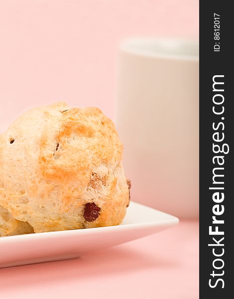 Tea and Cranberry Scones on Pink. Tea and Cranberry Scones on Pink