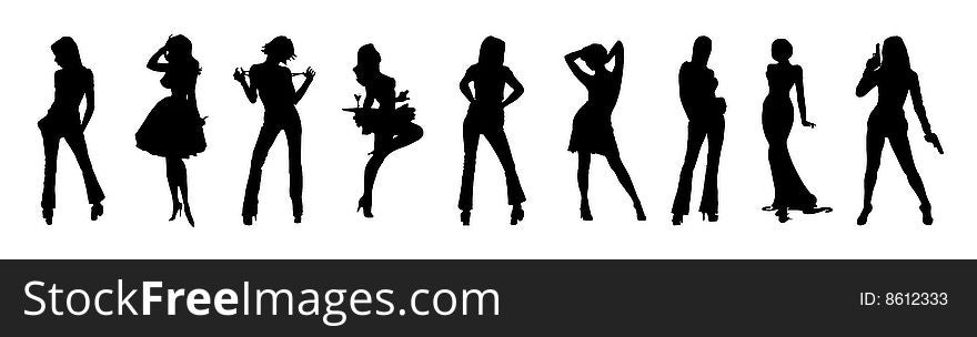 Silhouette of girls on a white background