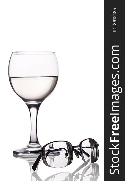 Glasses and glass.Isolated on white.