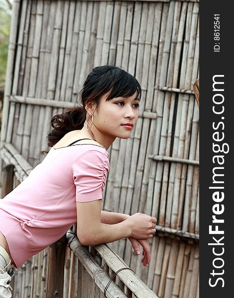 A asian girl at outdoor.