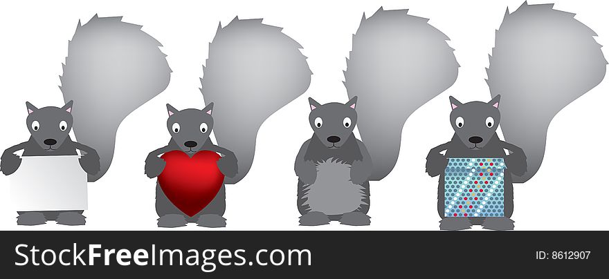 Detailed vector file, fully editable of a set f grey squirrels. Detailed vector file, fully editable of a set f grey squirrels