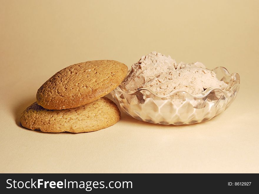 Baking and frozen in a crystal dish on a yellow background