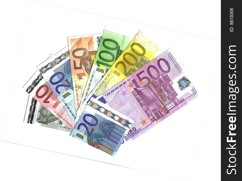 From 5 to 500 euro, range of banknotes. From 5 to 500 euro, range of banknotes