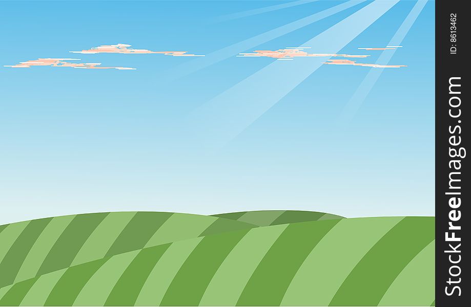 A simple and clean landscape illustration of green hills