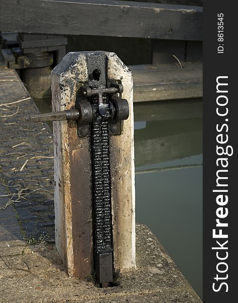 Pawl and Ratchet Gear used for opening and closing sluices controlling water levels in the canal locks. Pawl and Ratchet Gear used for opening and closing sluices controlling water levels in the canal locks