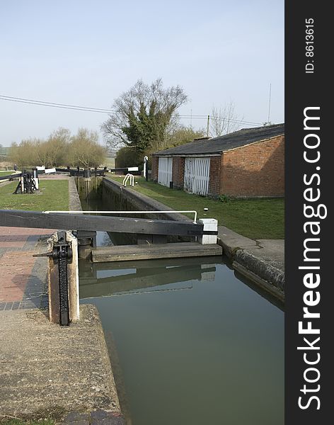 Canal Lock showing different water level in each part, sluices control the levels so barges can go up and down hills