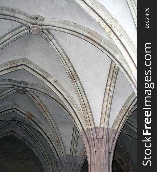 A beautiful ceiling with many arches from an old castle in Romania. A beautiful ceiling with many arches from an old castle in Romania.