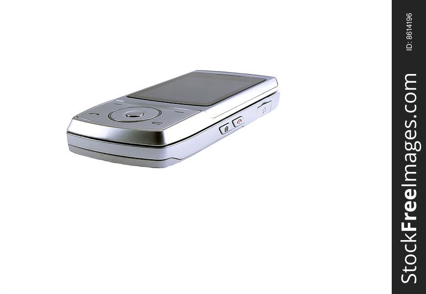 Silver mobile phone isolated on white