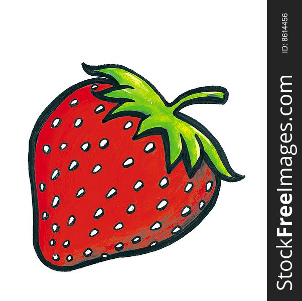 One red strawberry on white background
