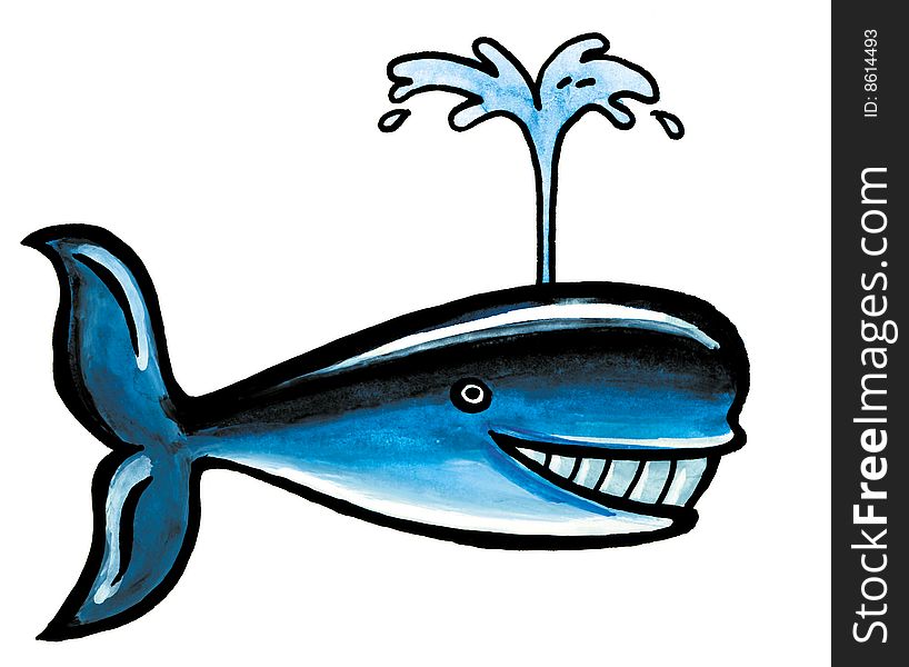 One blue whale on white background