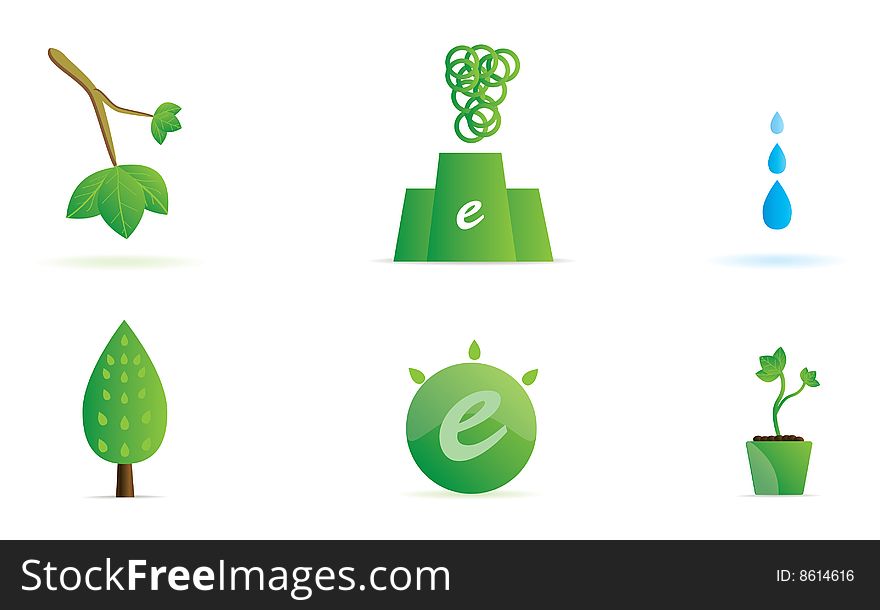 Set Of Green Ecology Icons.