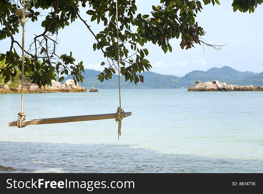 A swing under the trees on a beautiful island. A swing under the trees on a beautiful island