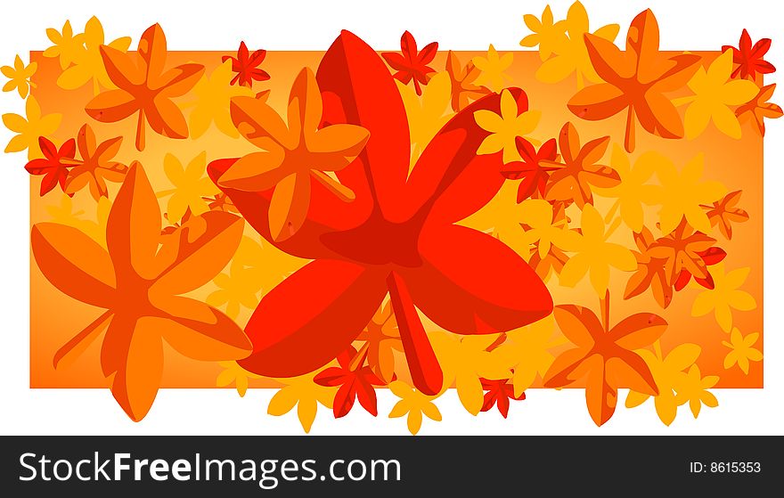 Red and orange autumn leaves on orange background