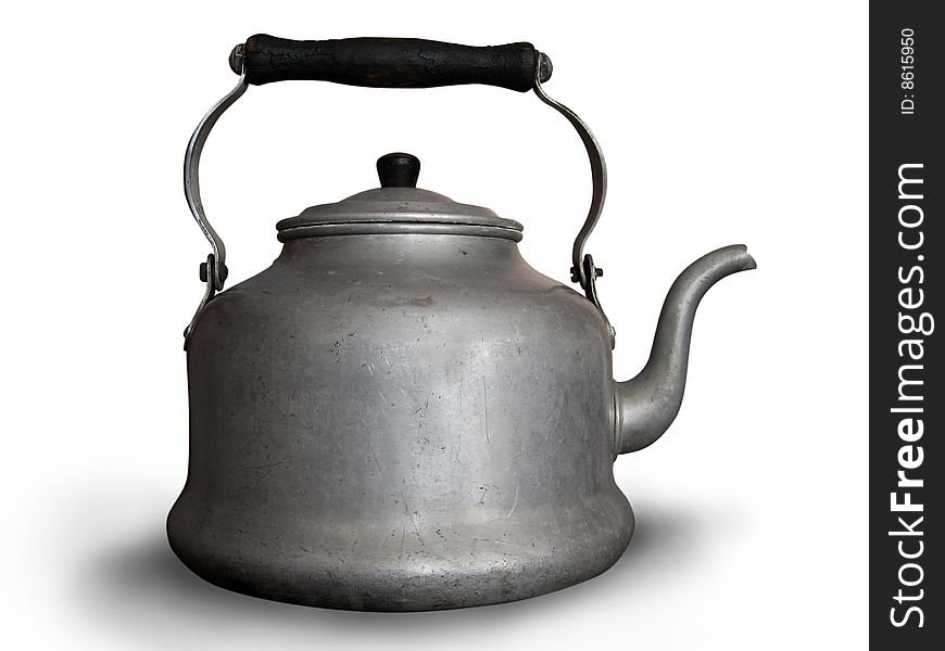 Aluminium teapot on a white background