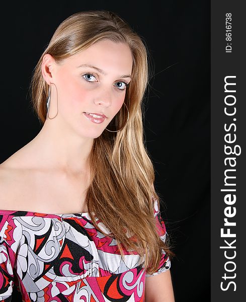 Beautiful young female model with blue eyes