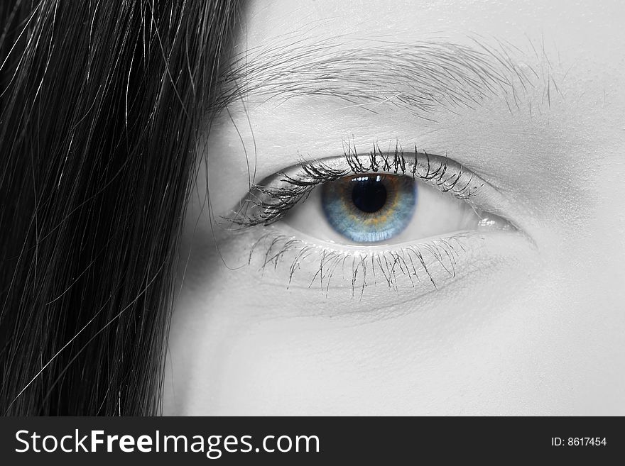 Female eye at a short distance. Female eye at a short distance