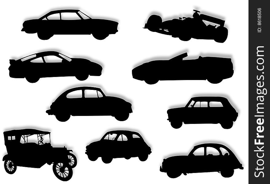 Different kind of cars in silhouette to represent travel