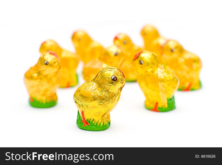Easter chocolate chicken group isolated. Easter chocolate chicken group isolated