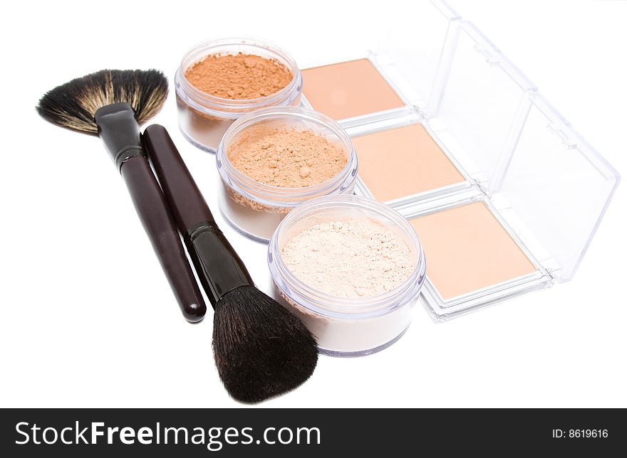 Make- up set on white background. Make- up set on white background