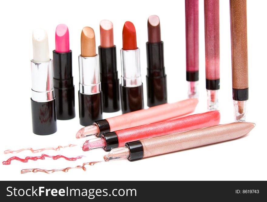 Make- up set on white background. Make- up set on white background